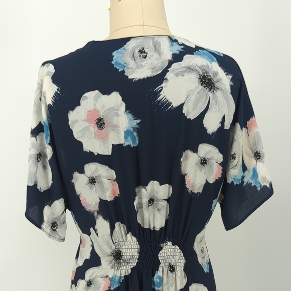 Reitmans V Neck Floral Maxi Dress Blue White XS bohemian preppy wedding classic - Picture 4 of 10